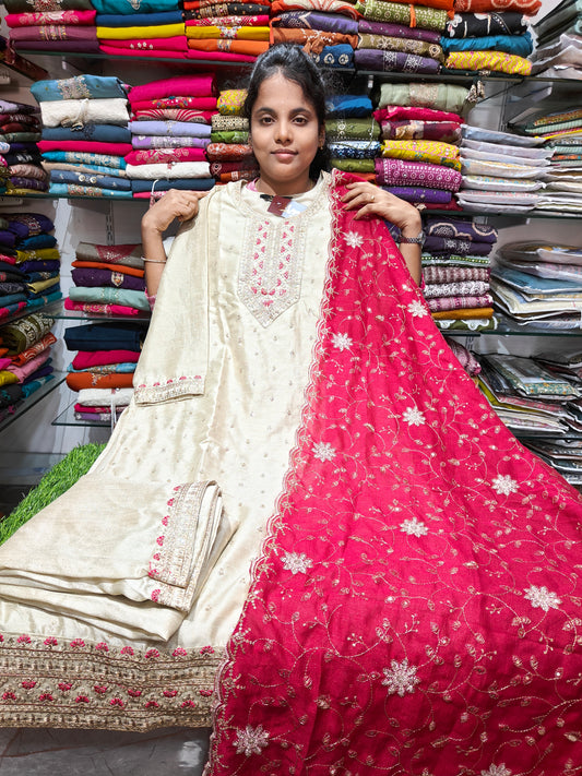 Vichitra Silk Grand Party Wear Salwar Set with Contrast  Shawl PSFS31 | Keerthi Fashion Store