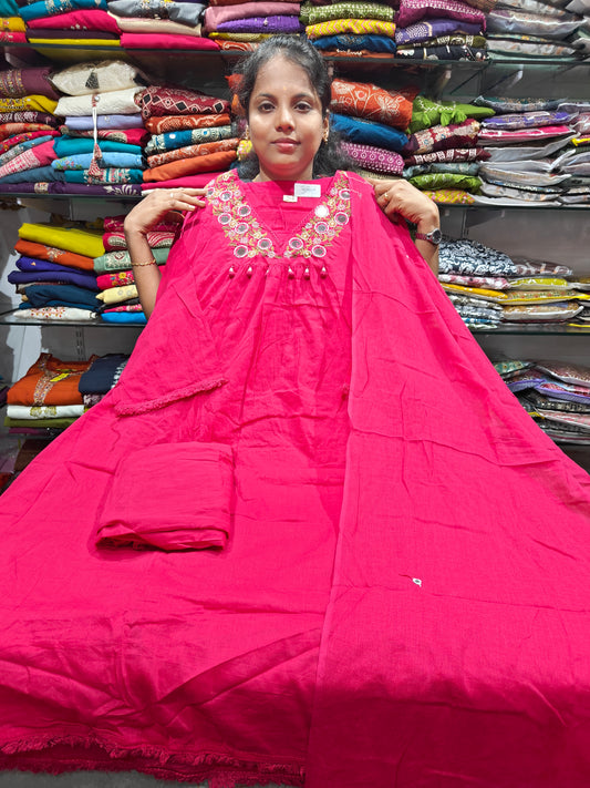 Beautiful Cotton Anarkali Set with Mirror & Handwork | 4XL–7XL | With Lining | ₹1199 | PSCS63