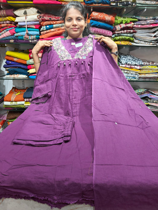 Beautiful Cotton Anarkali Set with Mirror & Handwork | 4XL–7XL | With Lining | ₹1199 |  PSCS63