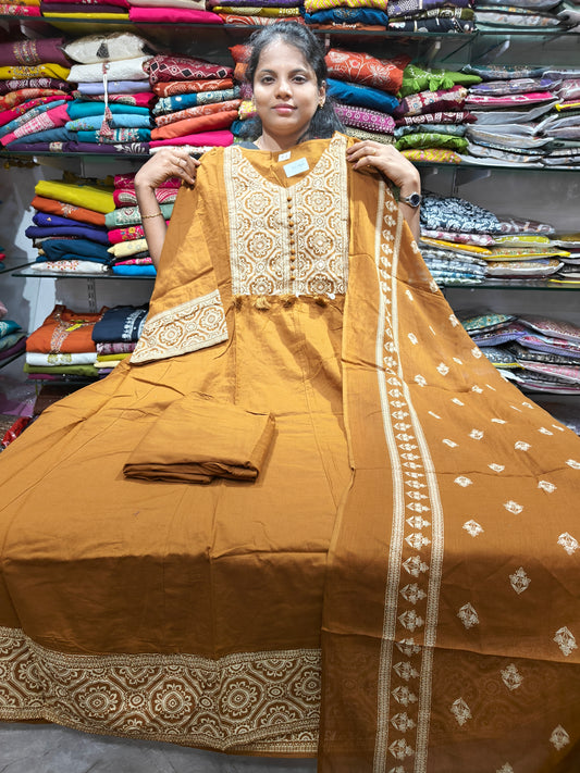 Soft Cotton Anarkali Salwar Set with Pant & Shawl | 4XL–7XL | PSCS58 | ₹999