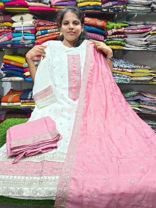 Partywear Beautiful Salwar Set with Contrast Pink Shawl | 3XL–5XL | PSFS47 | ₹1049