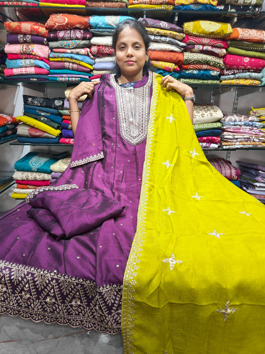 Grand Plus Size Umbrella Anarkali Partywear Set pant with Shawl – Festive Designer Top Bottom Set for Women (4XL–6XL) | PSFS51 | ₹1099