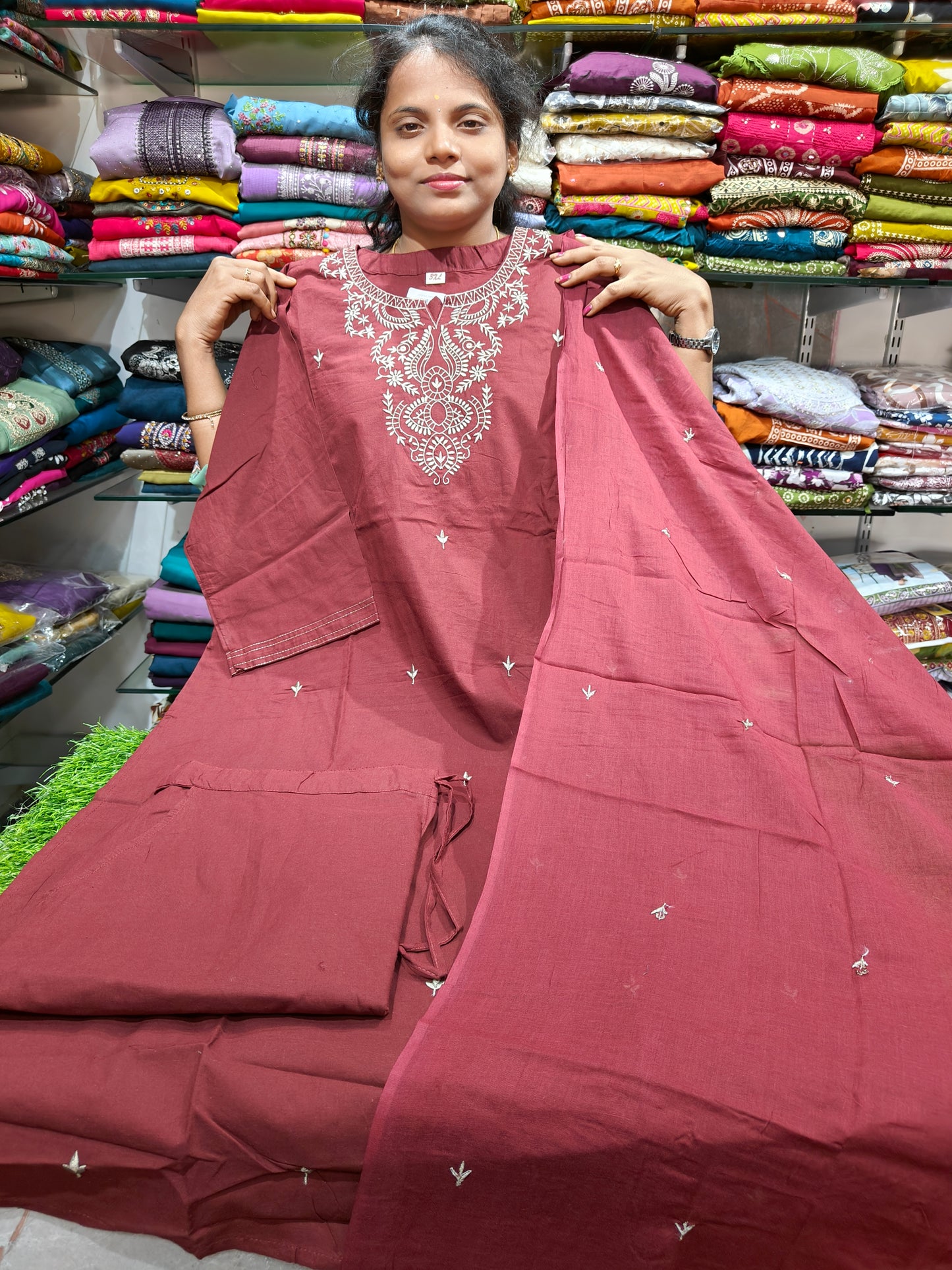 Pure Cotton Straight Cut Salwar Set 3XL to 6XL ₹899 | Embroidery Work PSCS71
