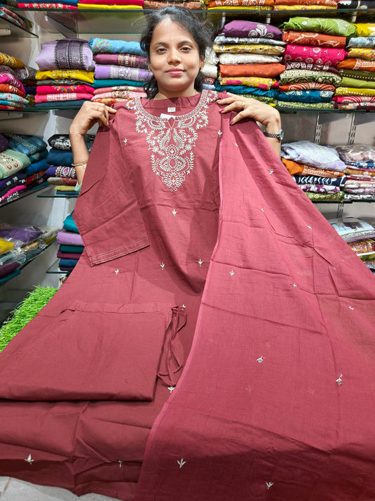 Pure Cotton Straight Cut Salwar Set 3XL to 6XL ₹899 | Embroidery Work PSCS71