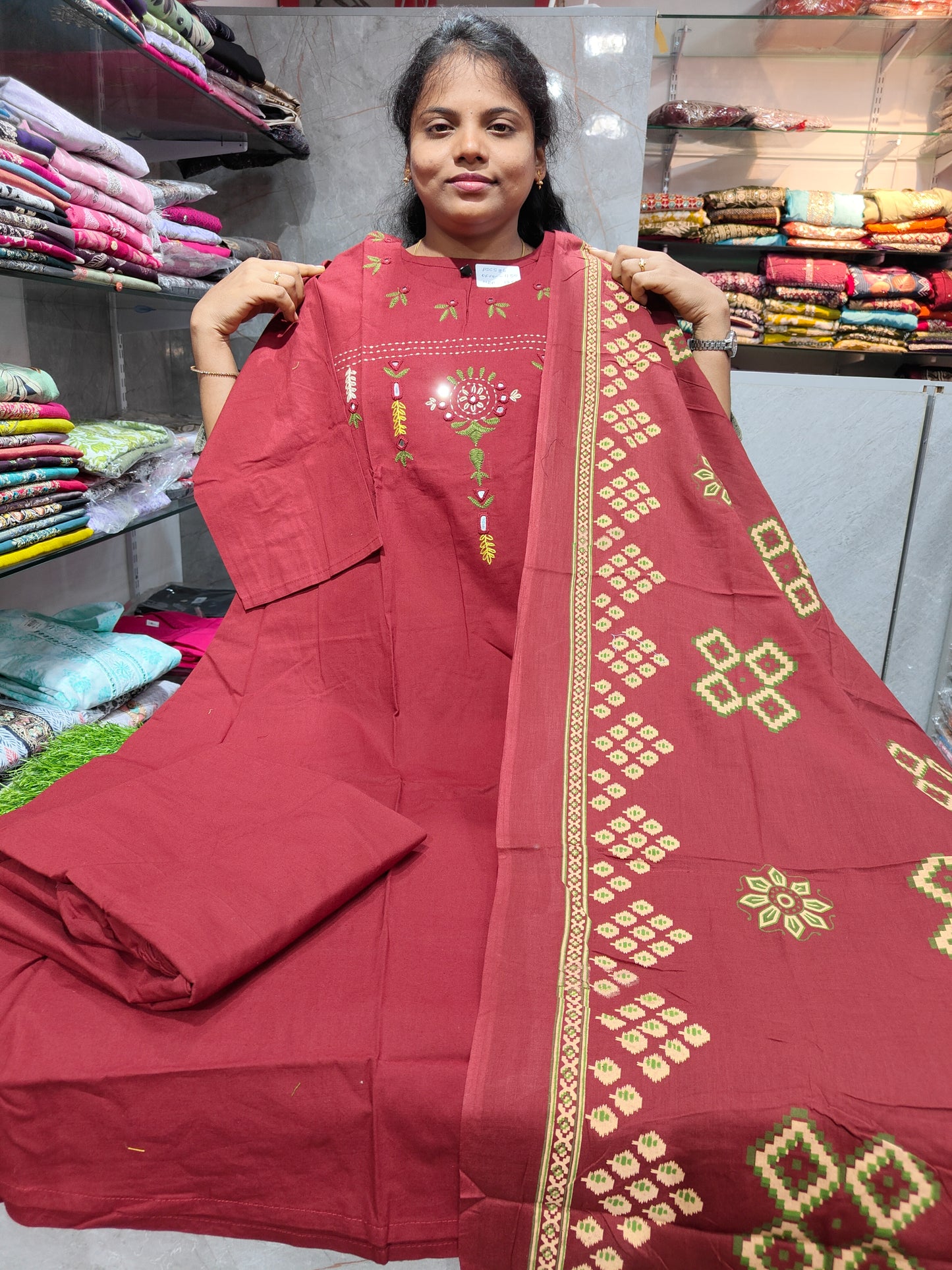 Plus Size Premium Cotton 3PCS Set with Shawl – Umbrella Pattern (3XL–5XL) – PSCS86 | ₹1150