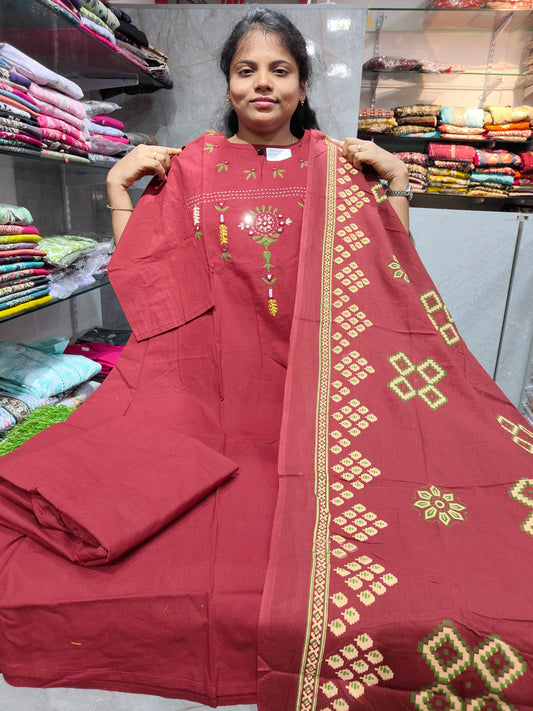 Plus Size Premium Cotton 3PCS Set with Shawl – Umbrella Pattern (3XL–5XL) – PSCS86 | ₹1150