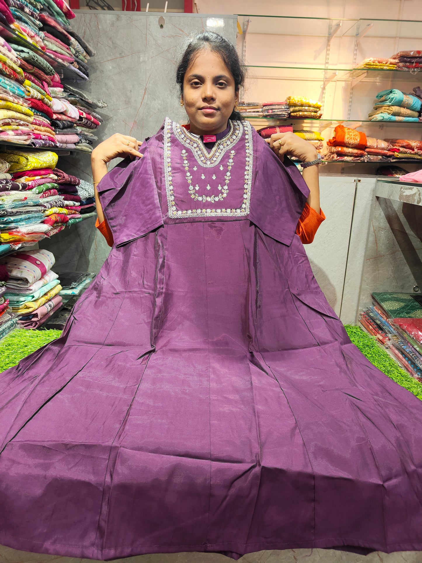 Shimmer Silk Anarkali Kurti with Handover Work | Plus Size | Offer ₹550 | PSUK101