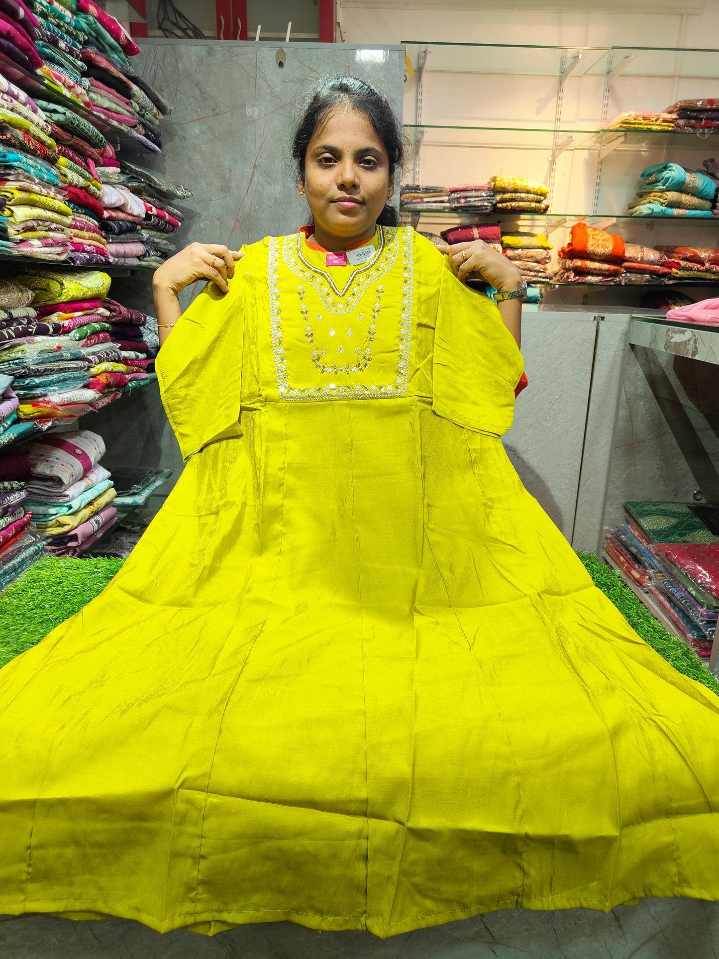 Shimmer Silk Anarkali Kurti with Handover Work | Plus Size | Offer ₹550 | PSUK101