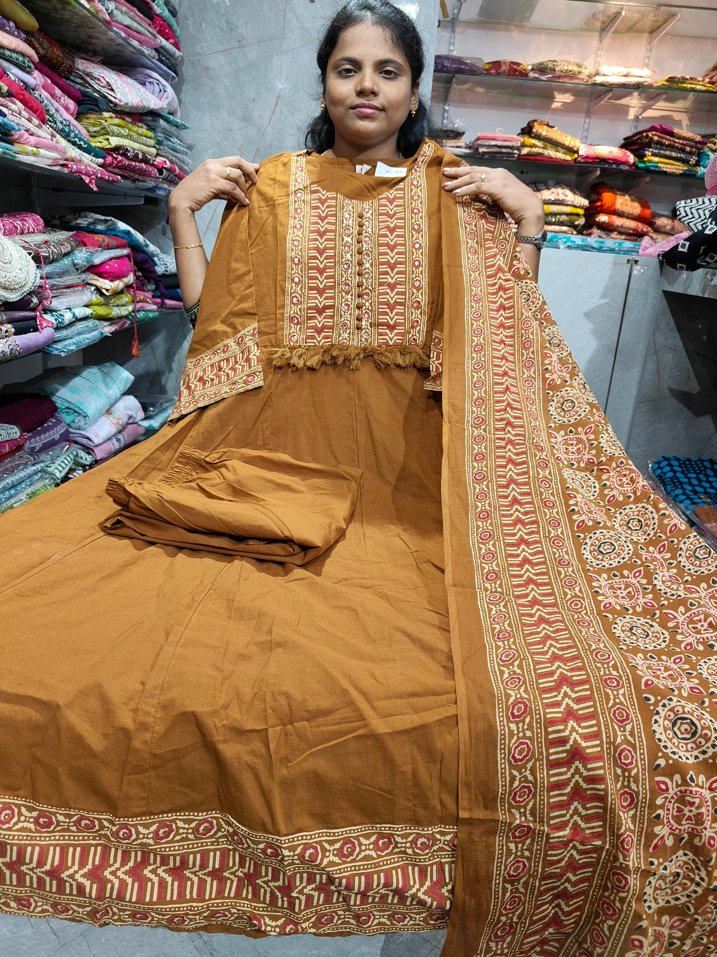 Soft Cotton Anarkali Salwar Set with Pant & Shawl | 4XL–7XL | PSCS58 | ₹999