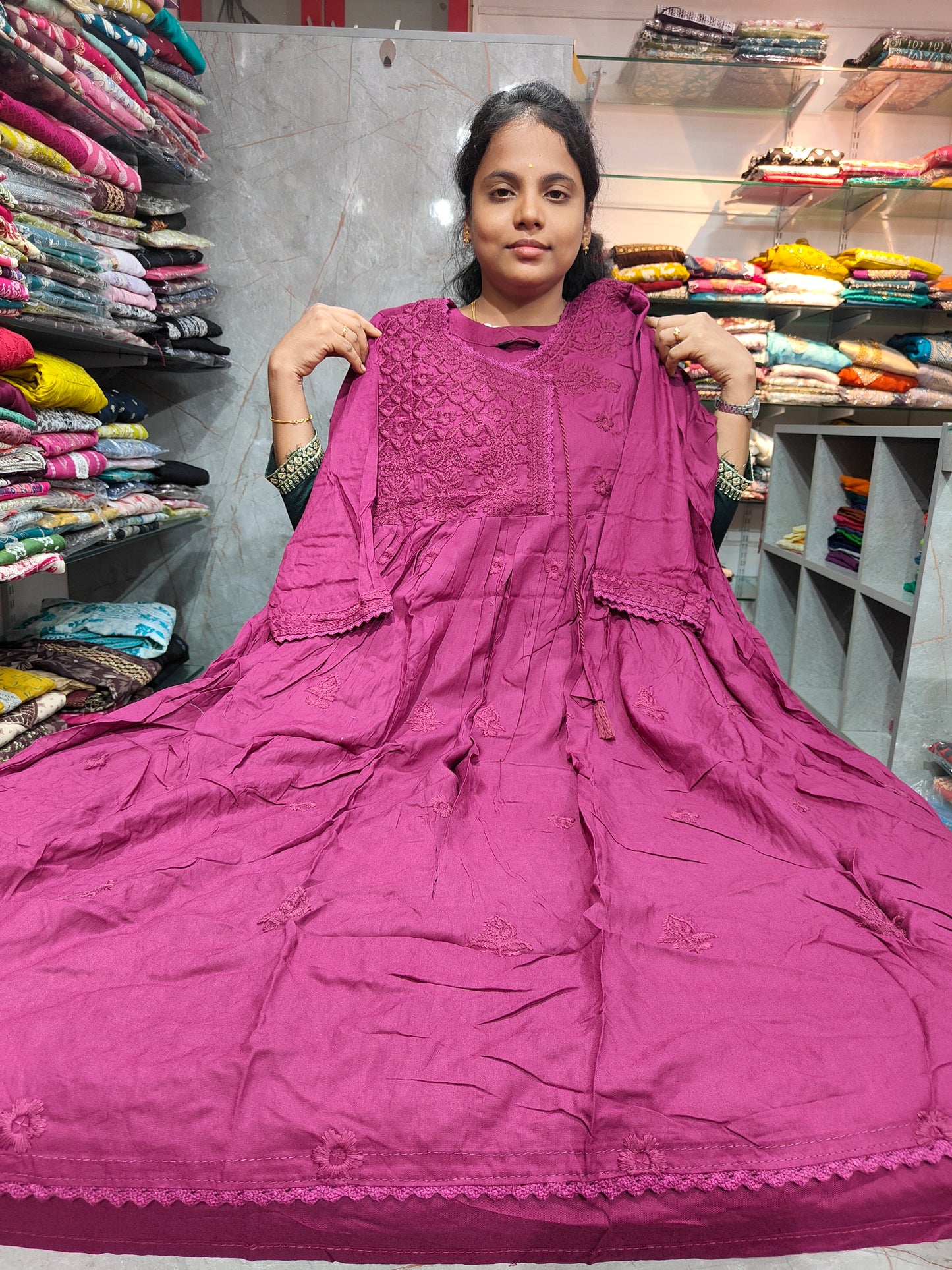 Trending Plus Size Anarkali Kurti | Rayon Fabric with Flower Thread Work Sizes 4XL–7XL |  PSUK40 just 599