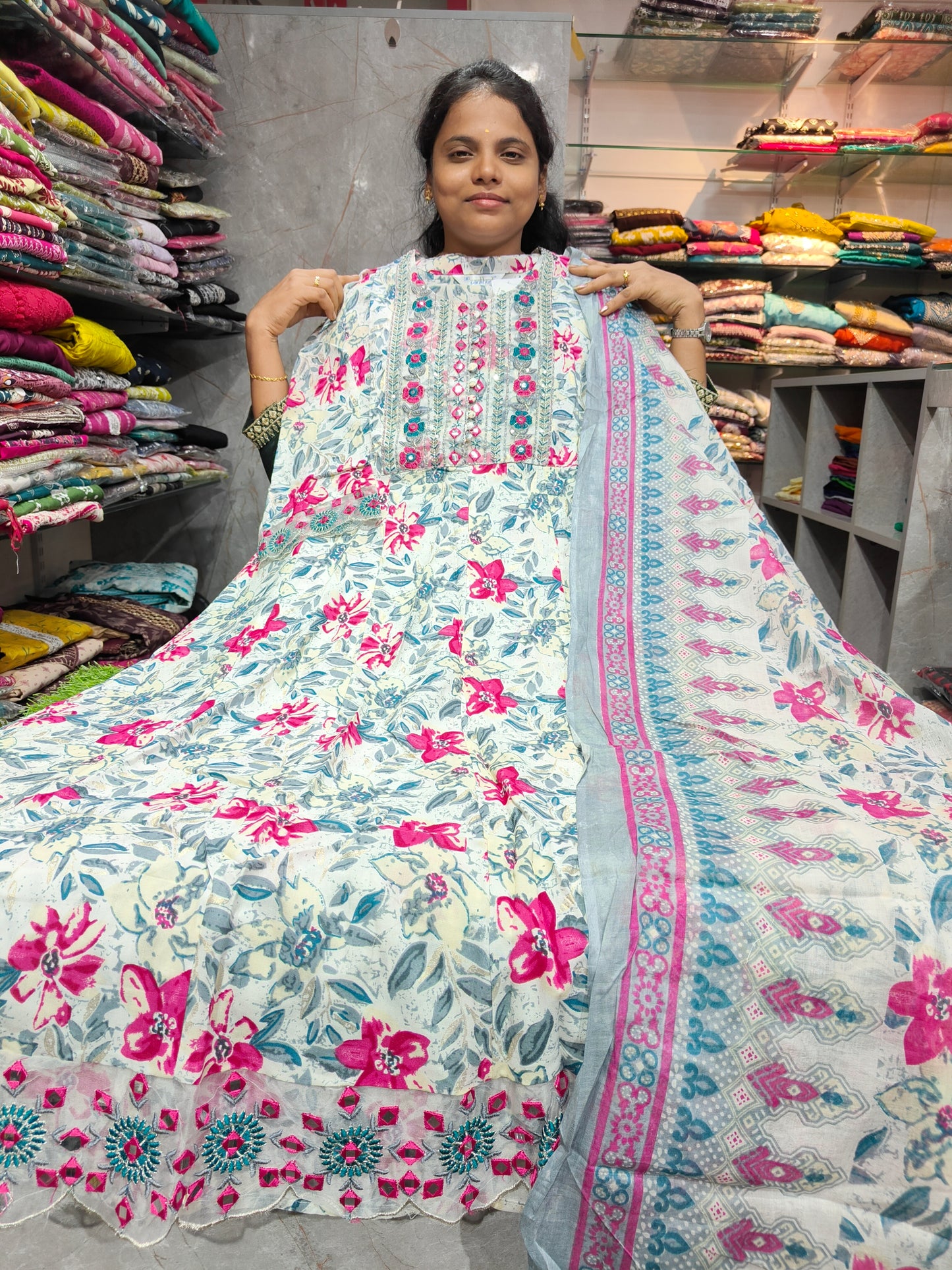 Trendy Anarkali Kurti Set with Dupatta & Netted Work 4XL to 6XL – PSTS87