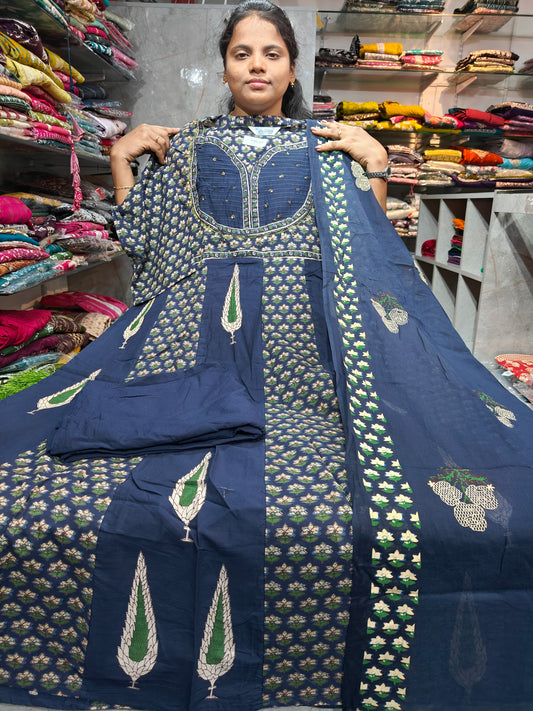 Trending Cotton Anarkali Salwar Set with Pant & Shawl | 4XL–7XL | PSCS108 | ₹999
