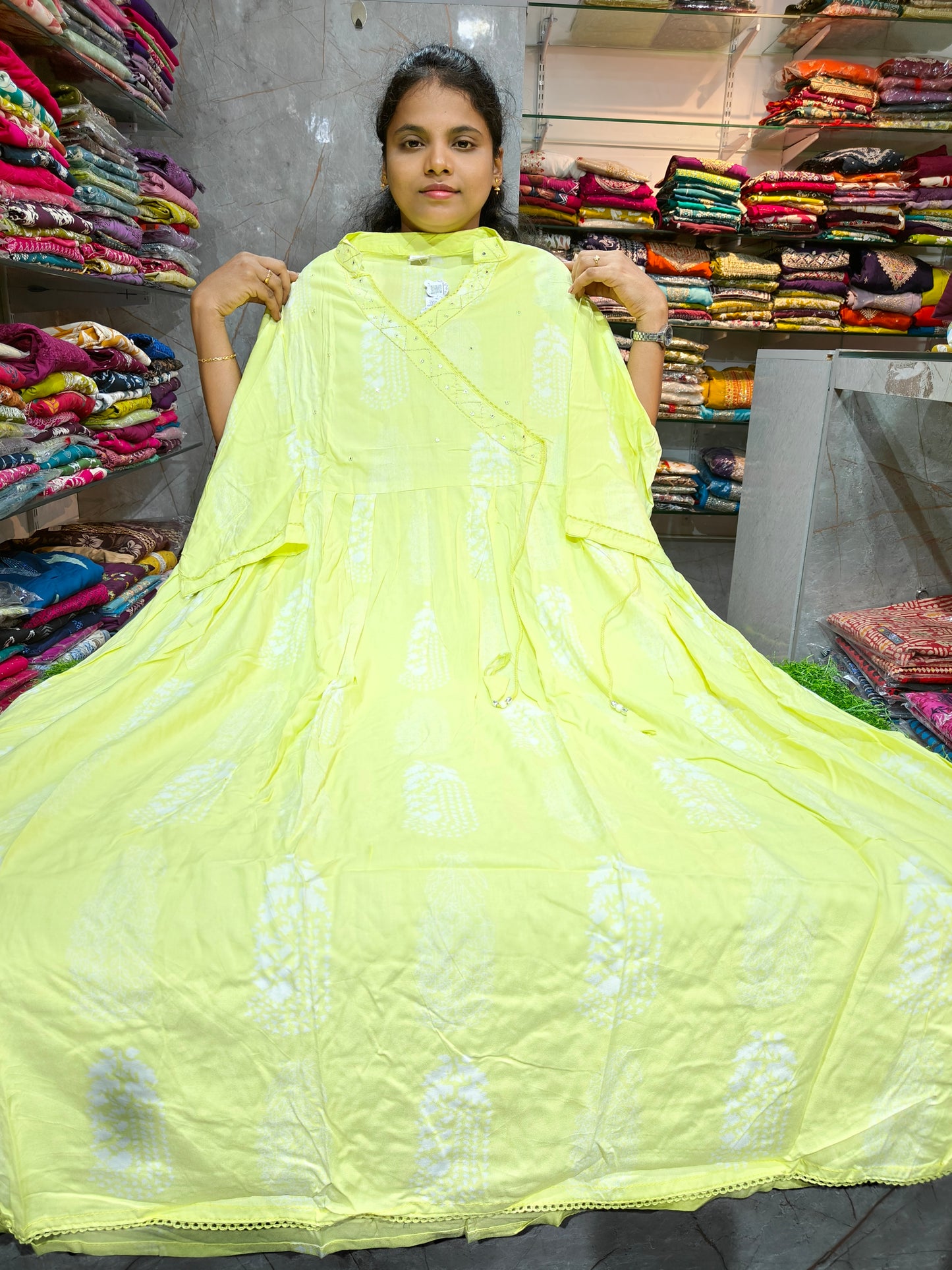 Rayon Cotton Long Anarkali Kurti for Women | Plus Size 4XL to 7XL | PSUK111 | ₹650