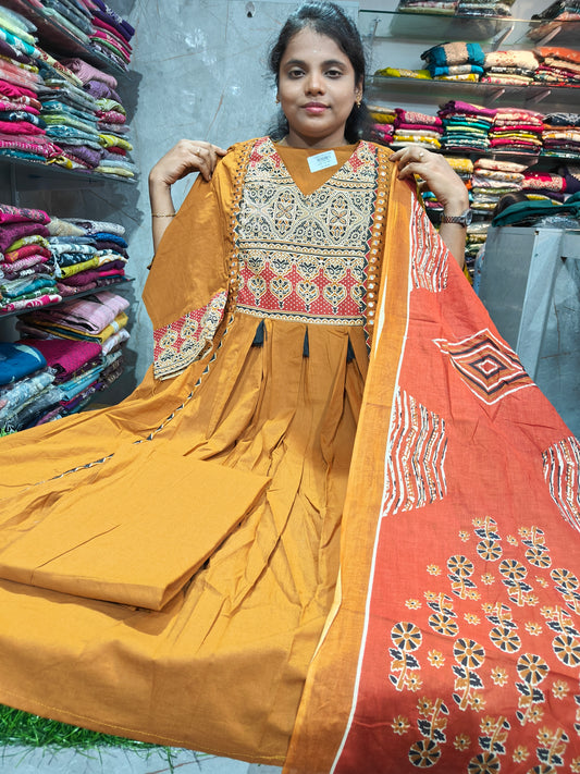 Cotton V-Neck Salwar Set with Bottom & Shawl | 3XL–5XL | PSCS31 | Just ₹899