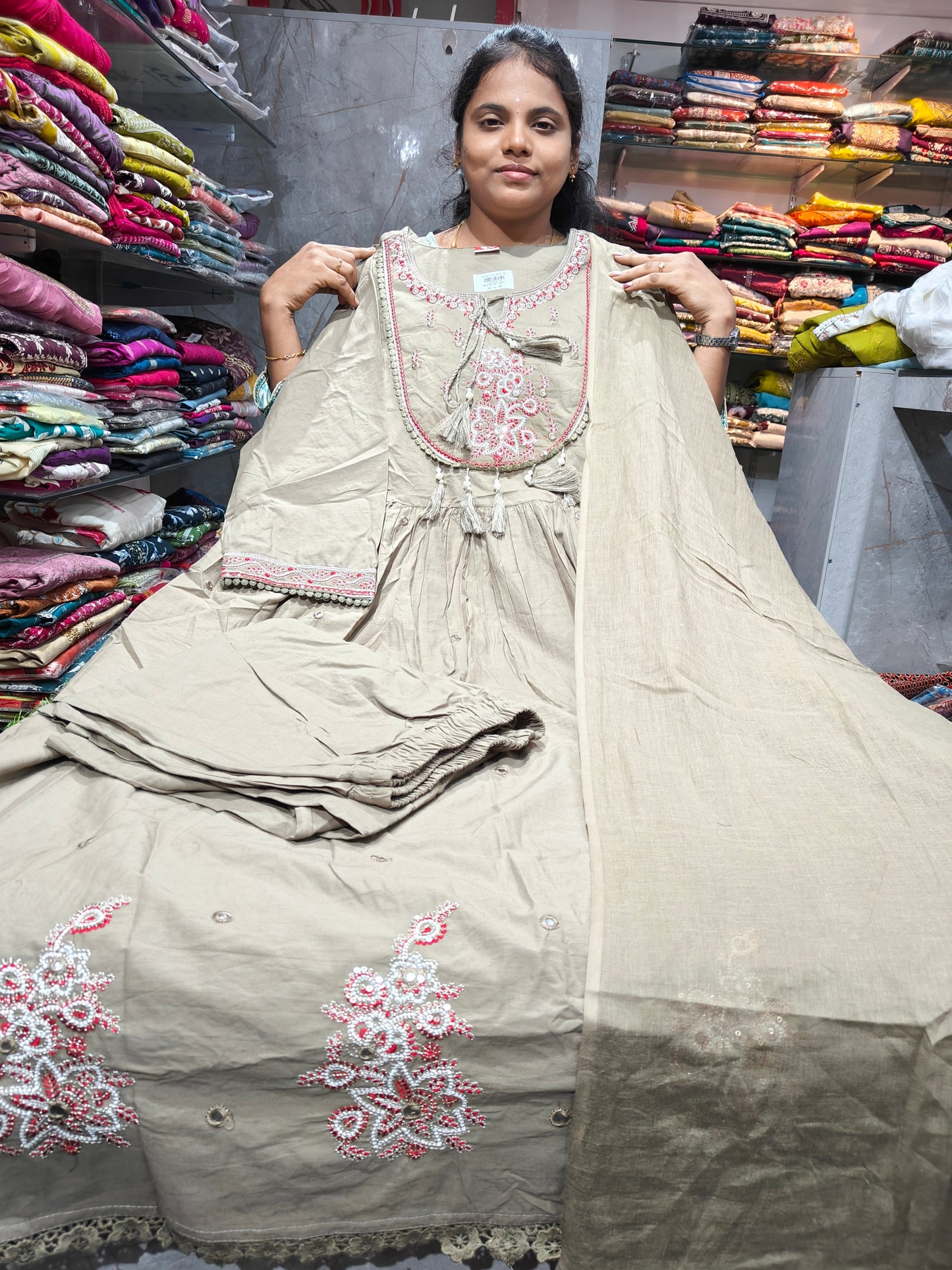 Grand Anarkali Cotton Full Set with Trendy Work Plus Size Collection | PSCS112 ₹1099
