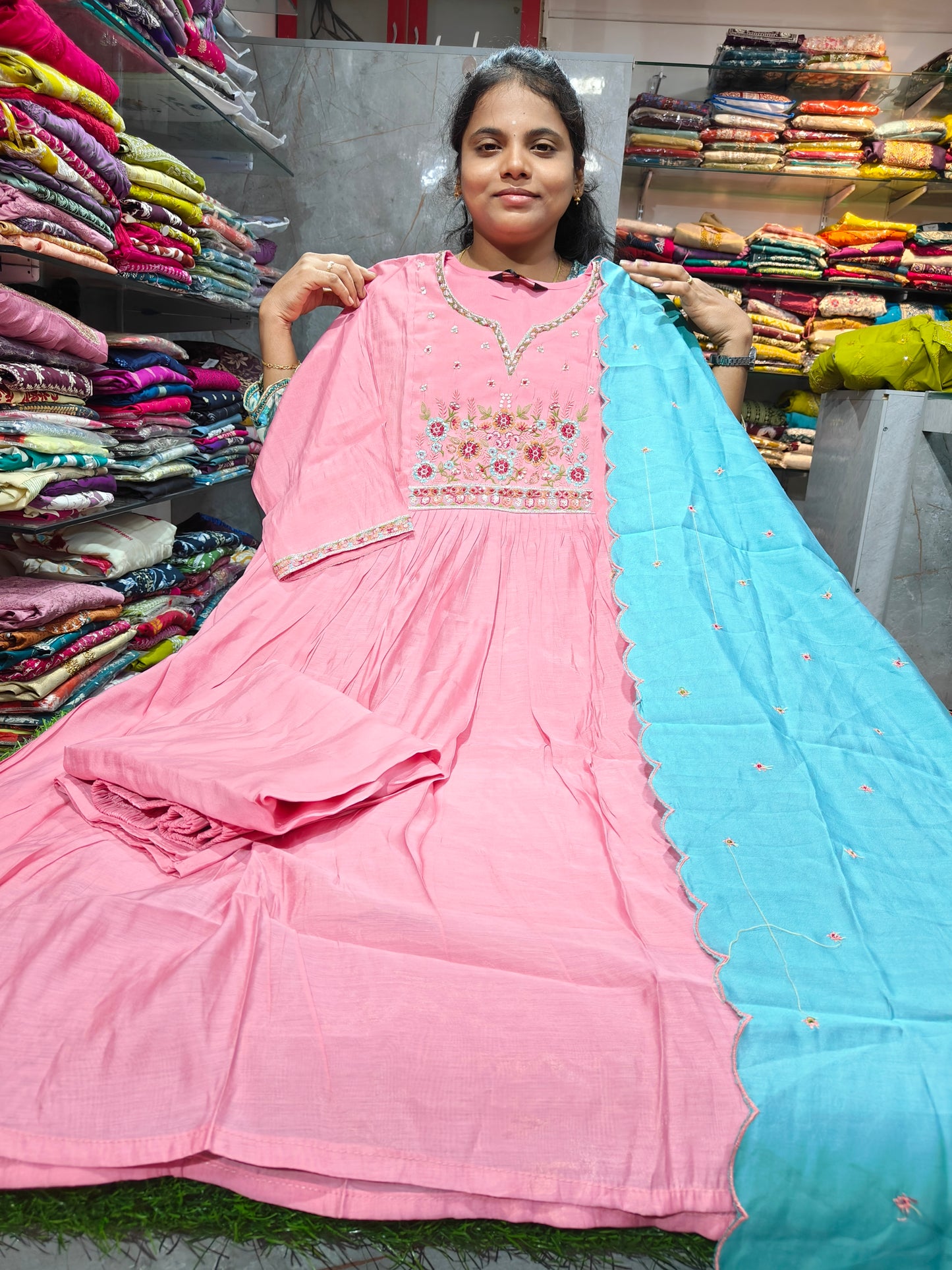 Premium Grand Silk Partywear Anarkali Salwar Set with Lining 3XL to 5XL | PSFS88 ₹1099