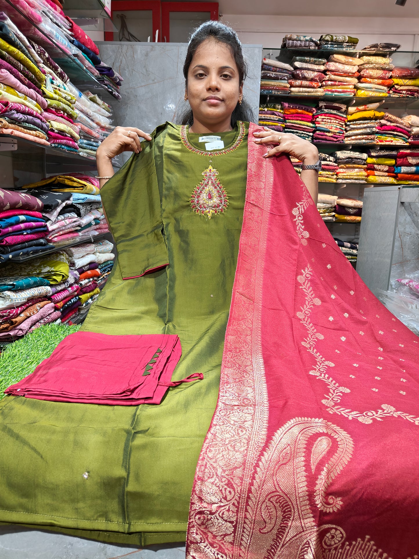Plus Size Premium Taffeta Silk Straight Cut Salwar Set | 3XL-5XL | PSFS94