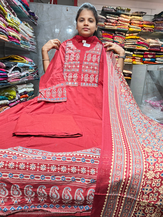 Pure Cotton Long Anarkali Full Set for Women | PSCS113 | Just ₹999