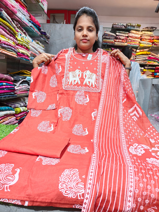 Plus Size Daily Wear Cotton Straight Cut Salwar Set | 3XL-6XL | PSCS116