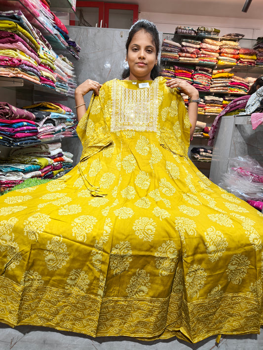 Plus Size Rayon Cotton Long Anarkali Kurti | 4XL-7XL | PSUK23
