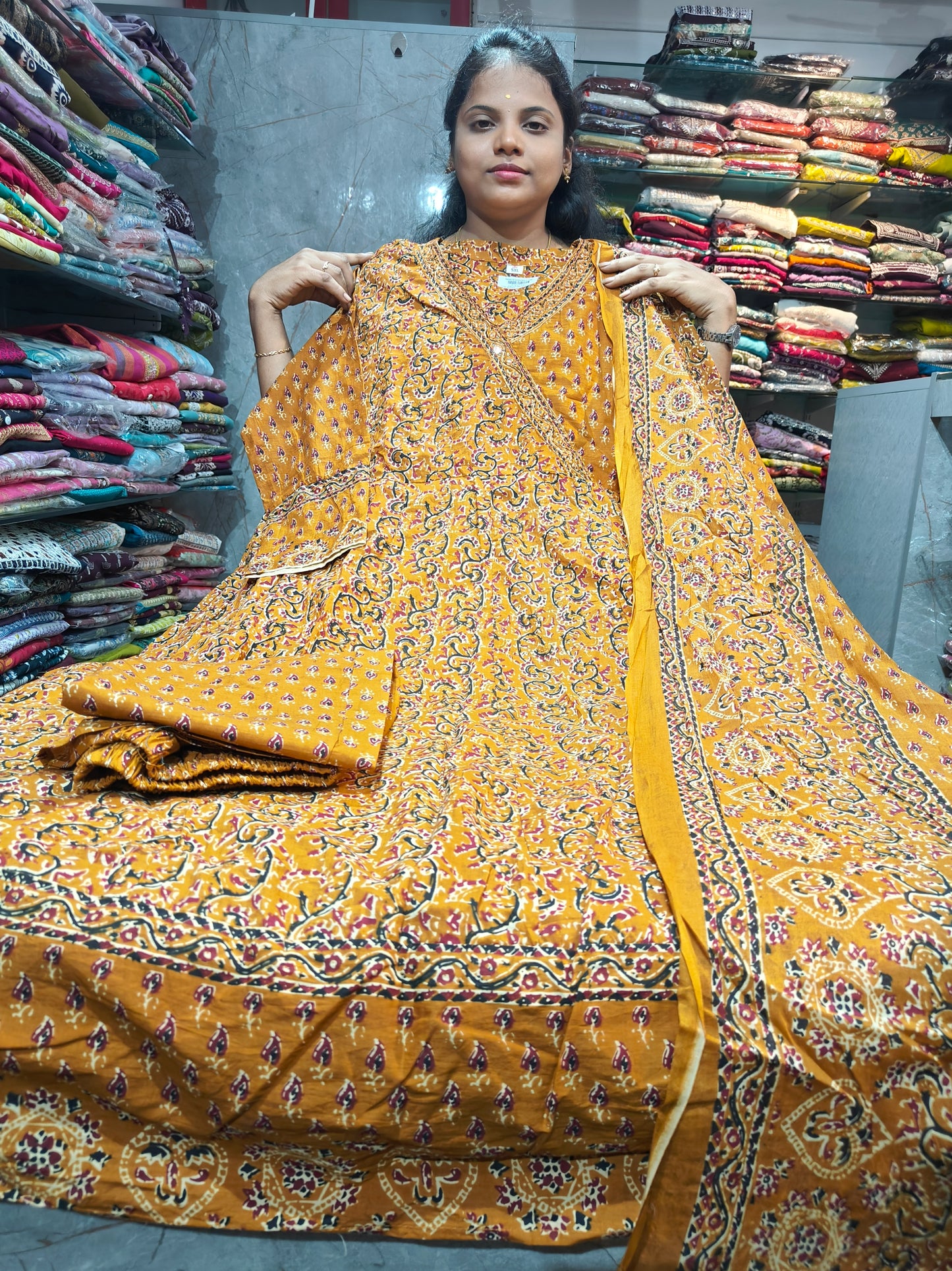 PSCS121 Cotton Trending Anarkali Full Set with Bottom & Shawl | Plus Size 3XL to 6XL | Women's Ethnic Wear | Just ₹1099