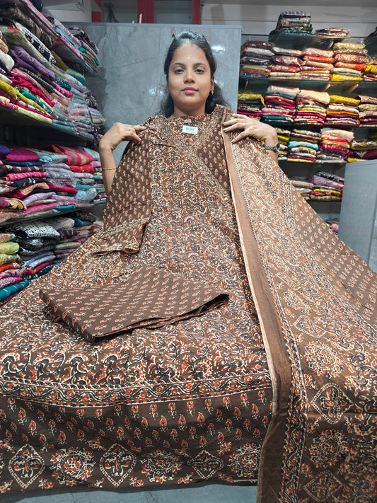 PSCS121 Cotton Trending Anarkali Full Set with Bottom & Shawl | Plus Size 3XL to 6XL | Women's Ethnic Wear | Just ₹1099