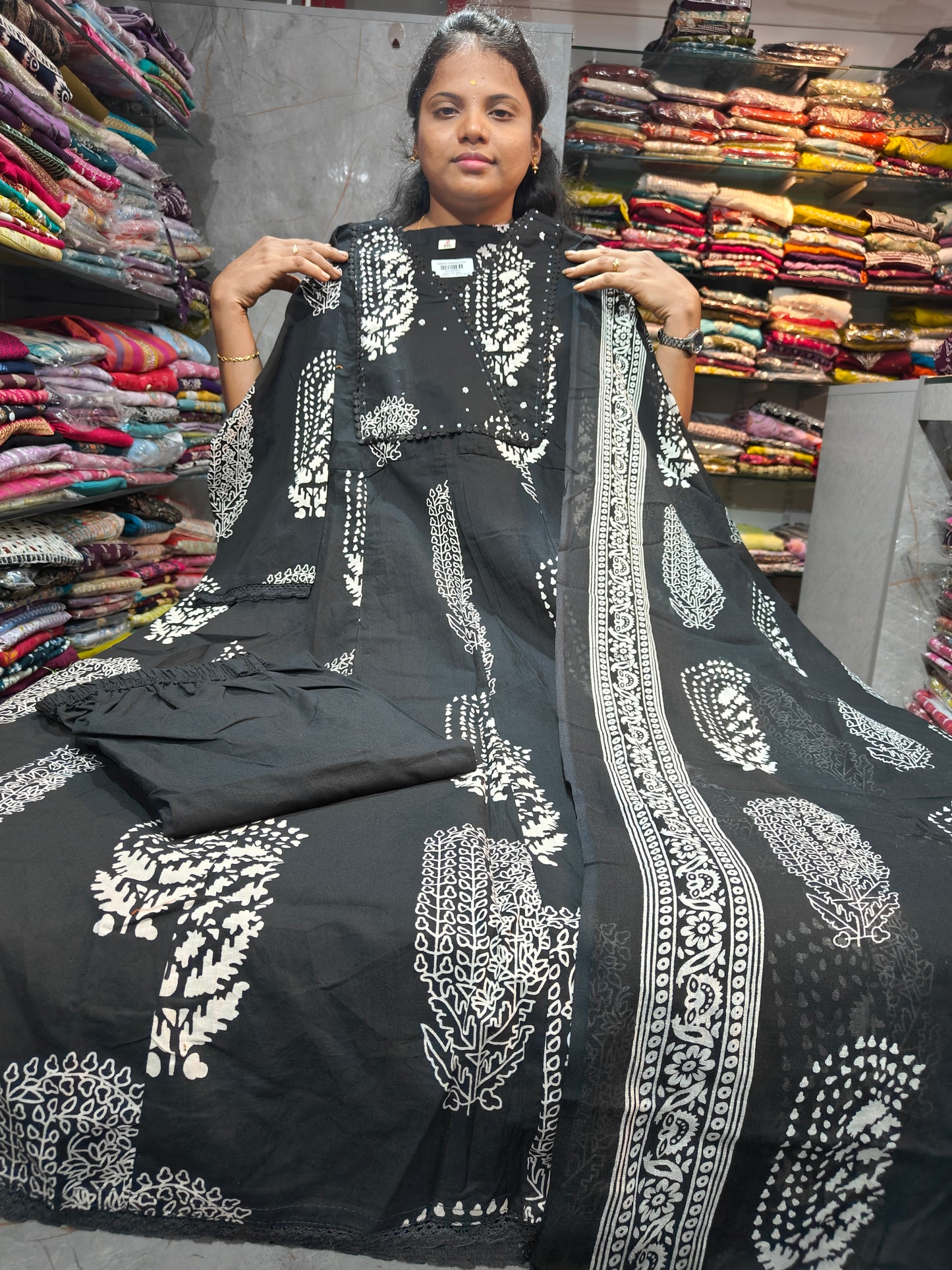 PSFS17 Long Cotton Anarkali Full Set for Women | Premium Ethnic Wear with Dupatta | Elegant Flared Design | Just ₹1099