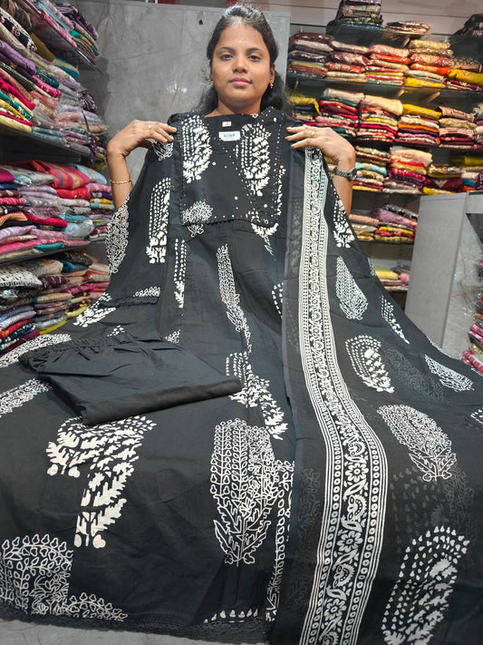 PSFS17 Long Cotton Anarkali Full Set for Women | Premium Ethnic Wear with Dupatta | Elegant Flared Design | Just ₹1099