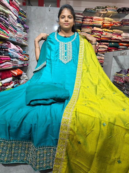 PSFS108 Vichitra Silk Anarkali Kurti With Lining & Shawl | 3XL to 5XL | ₹1099