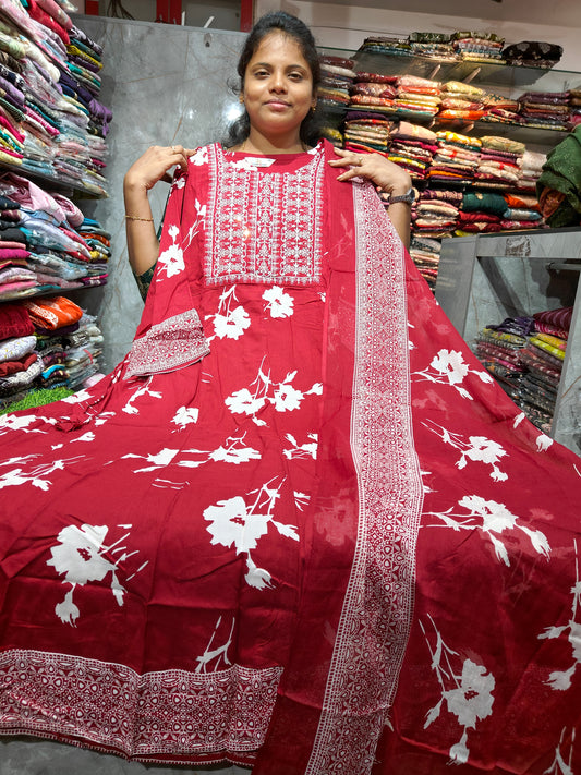 Rayon Cotton Anarkali Kurti with Dupatta | 4XL to 6XL PSTS95