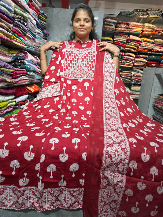 Rayon Cotton Anarkali Kurti with Dupatta | 4XL to 6XL PSTS95
