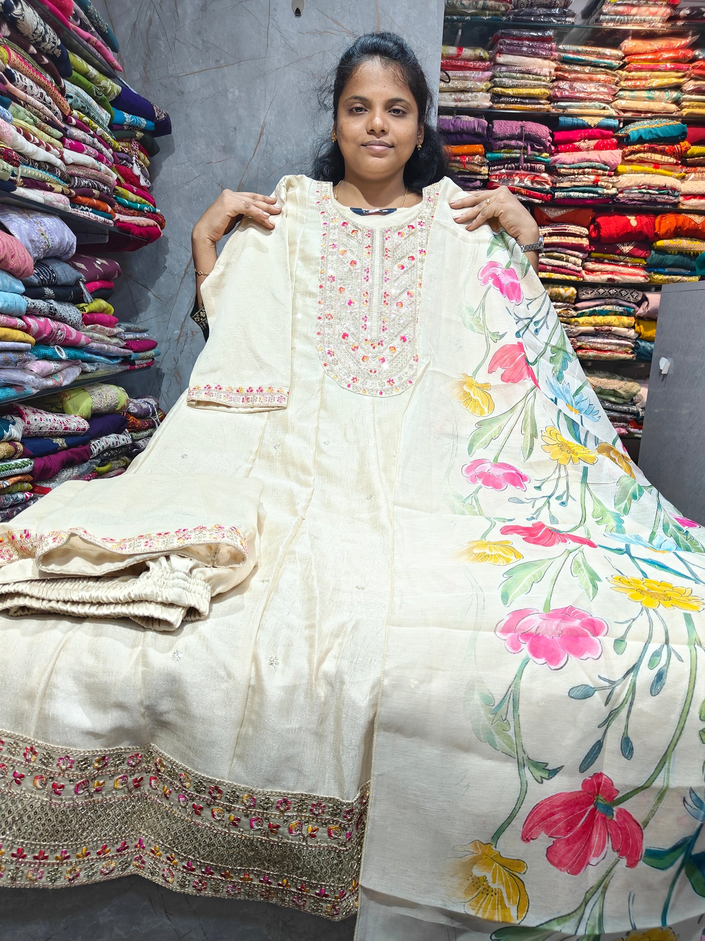 Vichitra Silk Fancy Anarkali 3PCS Set with Lining | Plus Size 3XL-5XL | PSFS121 | ₹950