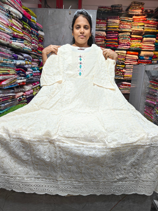 Plus Size Trendy Mala Mal Cotton Anarkali Kurti with Lining & Original Mirror Work | PSUK90