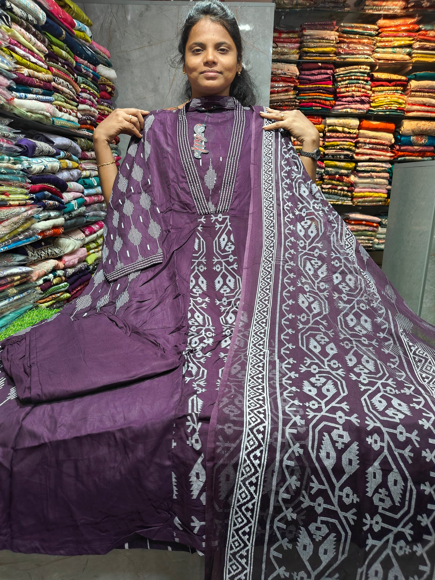Premium Cotton A-Line Umbrella Salwar Set for Women | Plus Size 3XL to 6XL | Kurti Pant & Dupatta | PSCS135 | ₹799