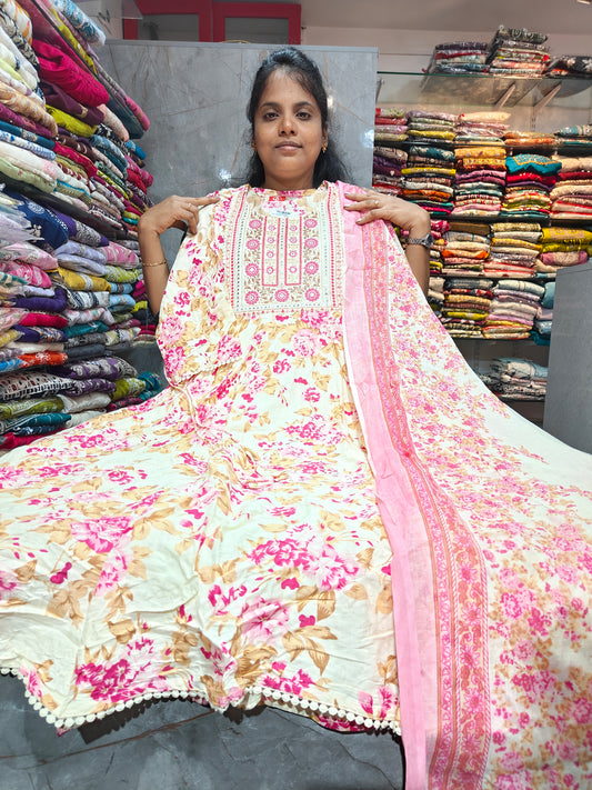 Rayon Cotton Anarkali Kurti with Dupatta | 4XL to 6XL PSTS102