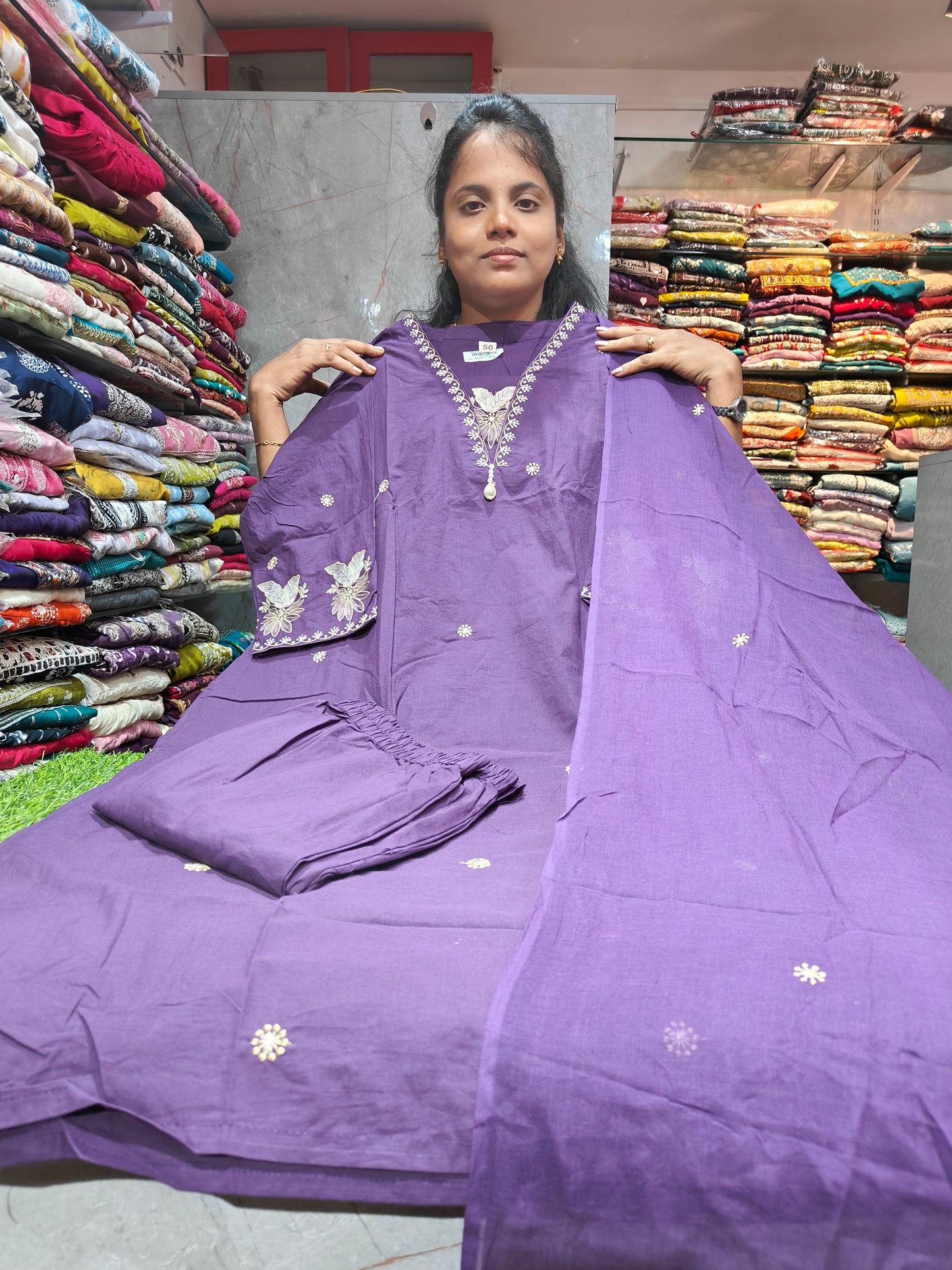 Pure Cotton Straight Cut Salwar Set 3XL to 6XL ₹950 | Collar & V-Neck PSCS141