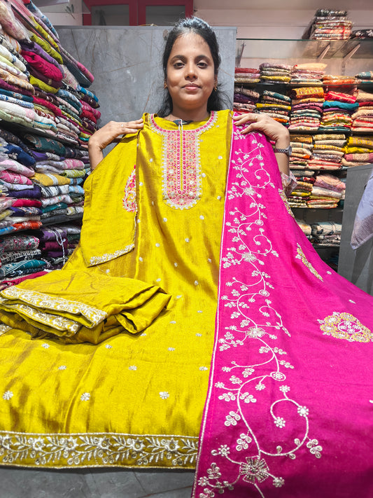 Plus Size Grand Vichitra Silk Side Open Salwar Set | PSFS130 | 3XL-5XL | ₹950