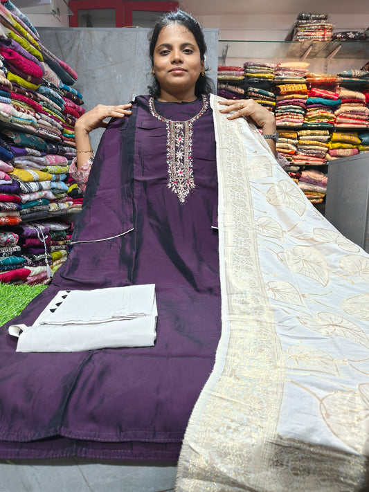 Grand Silk Material Full Set with Lining | Plus Size 3XL to 5XL | PSFS133 | Party Wear Salwar Set | ₹1099