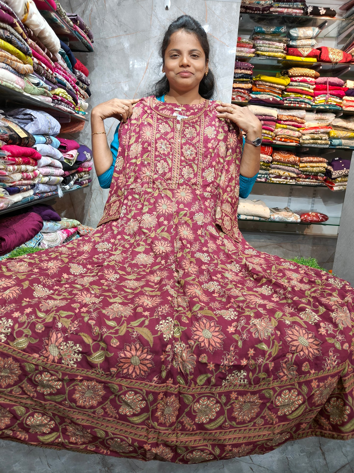 Rayon Cotton Anarkali Kurti with Beautiful Work for Women | Plus Size 3XL to 6XL | PSUK140