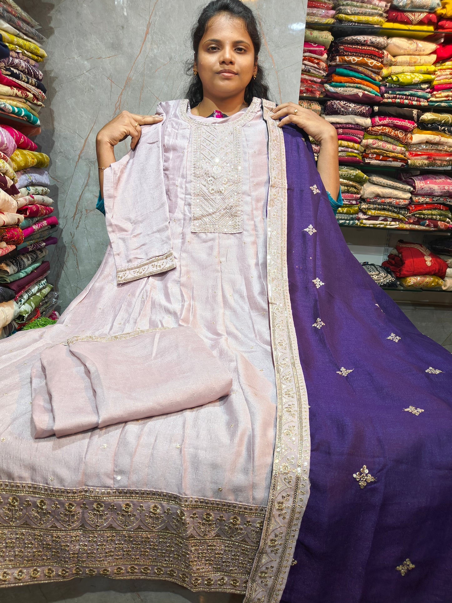 Vichitra Silk Anarkali Full Set for Women | Plus Size 4XL to 6XL Party Wear | Elegant Flared Kurti Set @ ₹1099 | PSFS43