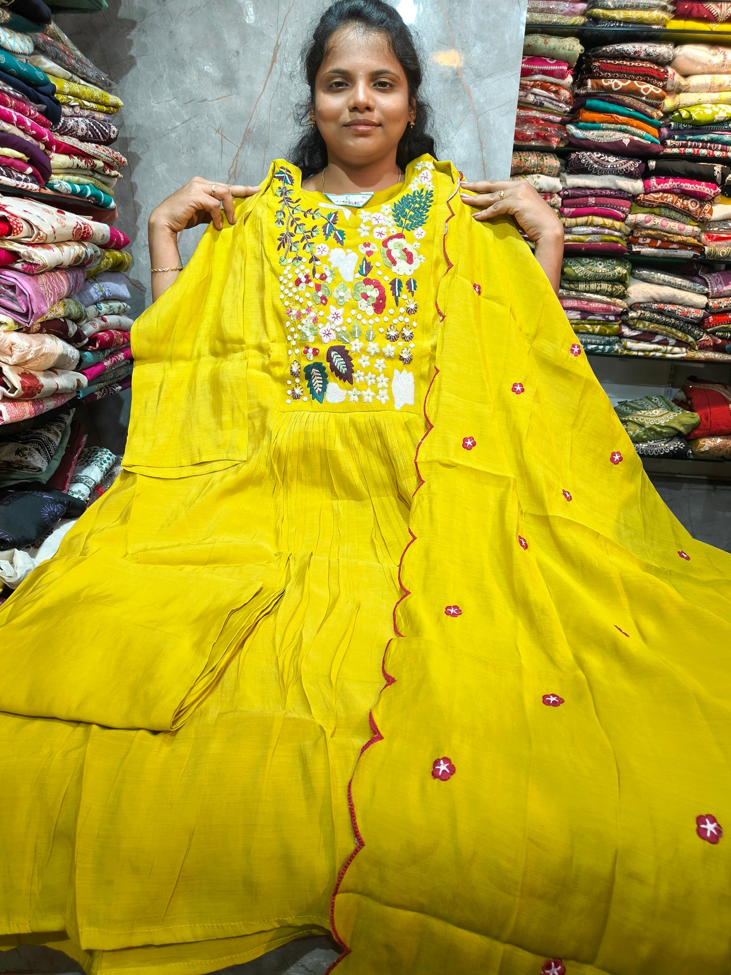 Mal Chanderi Silk Anarkali Full Set | Grand Party Wear | Plus Size 3XL to 5XL | PSFS140