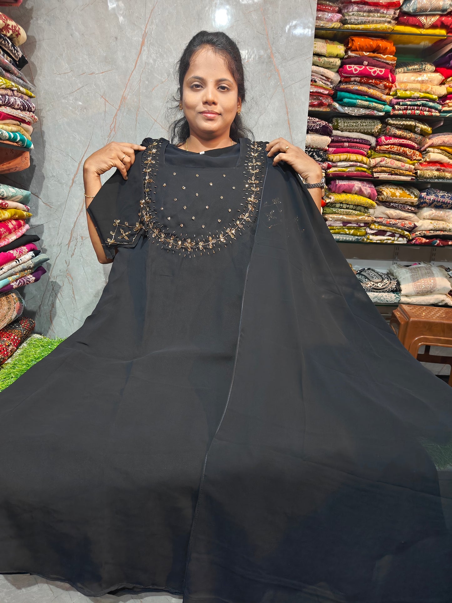Handwork Georgette Kurti with Lining & Shawl | Elegant Party Wear Kurti | RSTS67 | Just ₹799