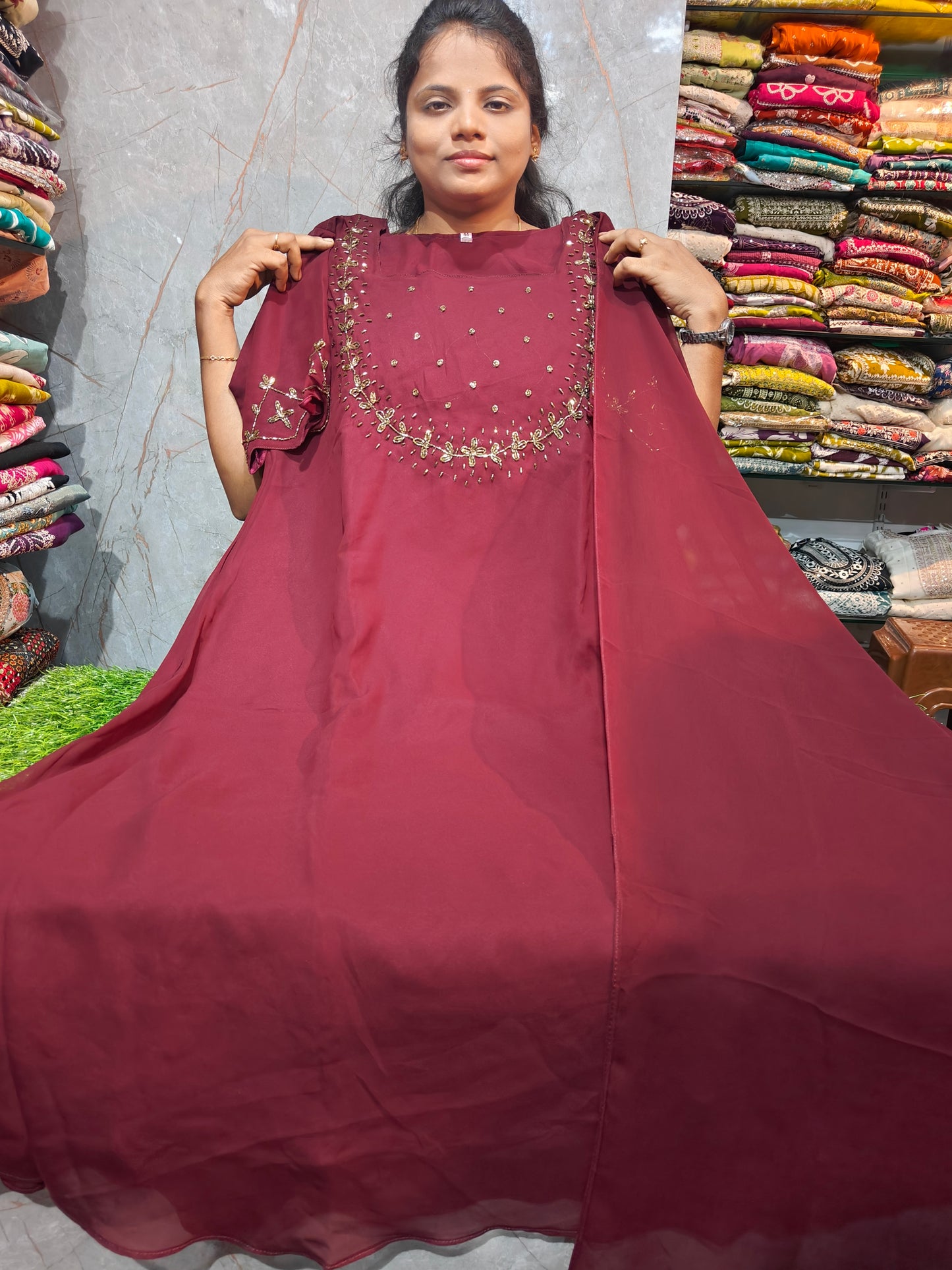 Handwork Georgette Kurti with Lining & Shawl | Elegant Party Wear Kurti | RSTS67 | Just ₹799