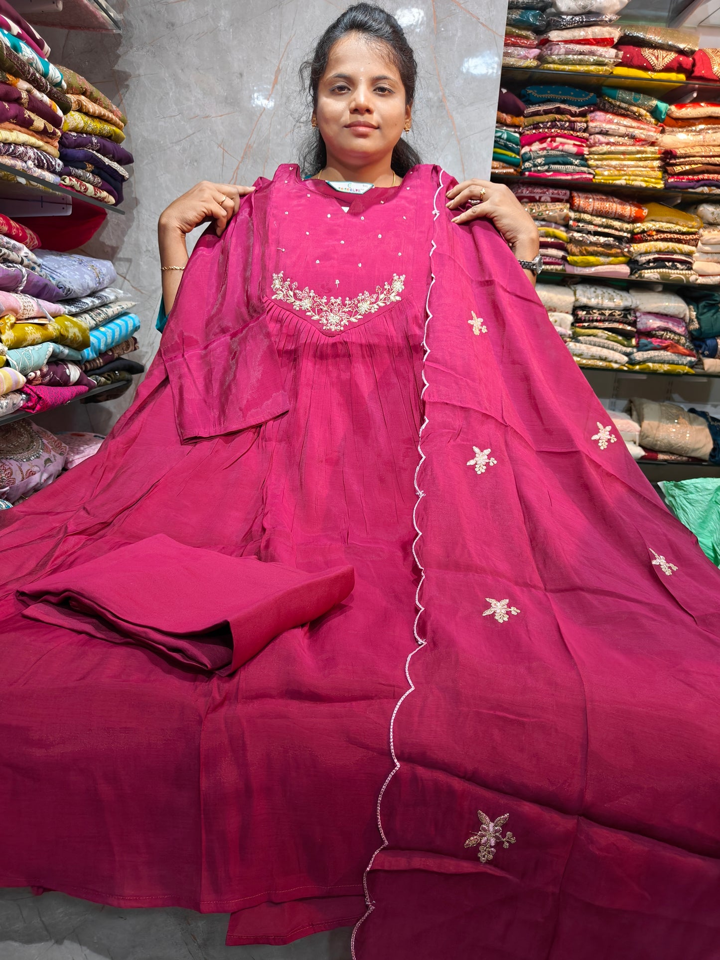 Mal Chanderi Silk Anarkali Full Set | Grand Party Wear | Plus Size 3XL to 5XL | PSFS144