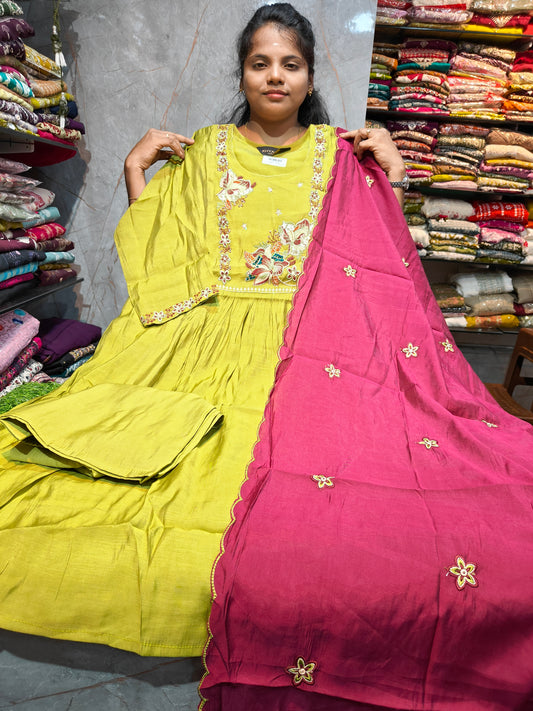 Plus Size Mal Chanderi Silk Umbrella Salwar Set | PSFS87 | ₹1099 | 3XL to 5XL