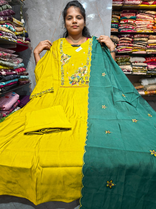 Plus Size Mal Chanderi Silk Umbrella Salwar Set | PSFS87 | ₹1099 | 3XL to 5XL