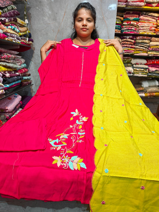 Plus Size Mal Chanderi Silk Umbrella Salwar Set | PSFS150 | ₹1199 | 3XL to 5XL