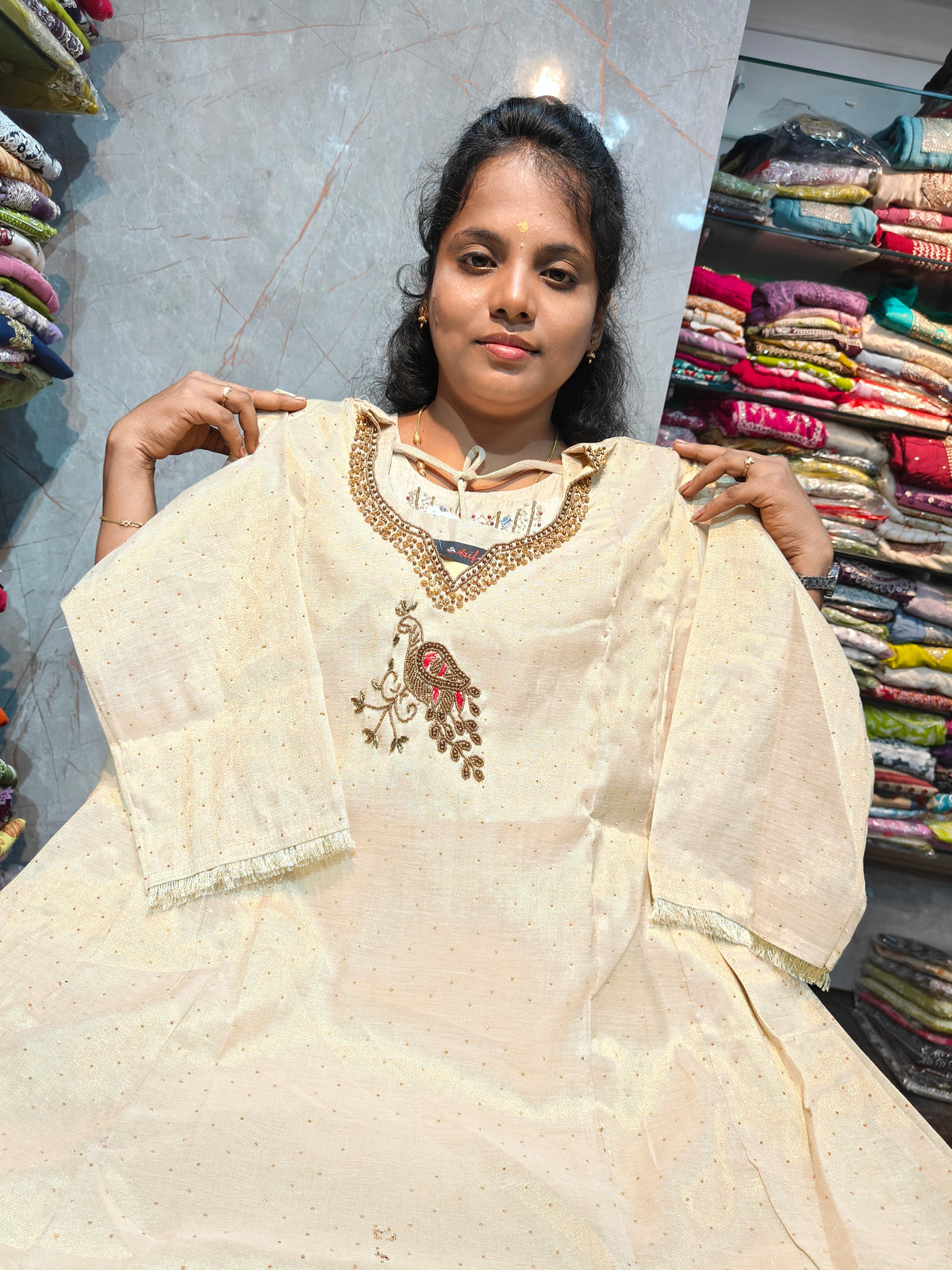 Plus Size Trending Peacock Handwork Umbrella Kurti | Aari & Mirror Work | 3XL–6XL | PSUK146 | ₹799