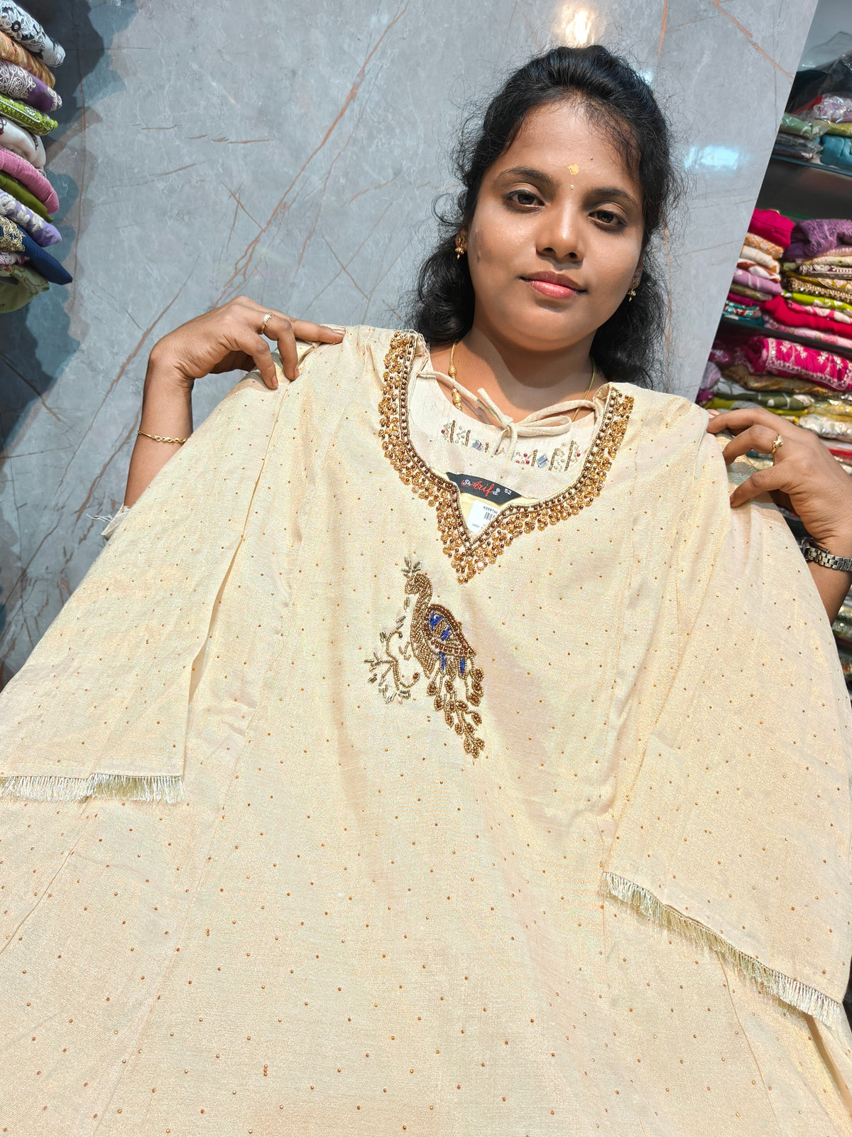 Plus Size Trending Peacock Handwork Umbrella Kurti | Aari & Mirror Work | 3XL–6XL | PSUK146 | ₹799