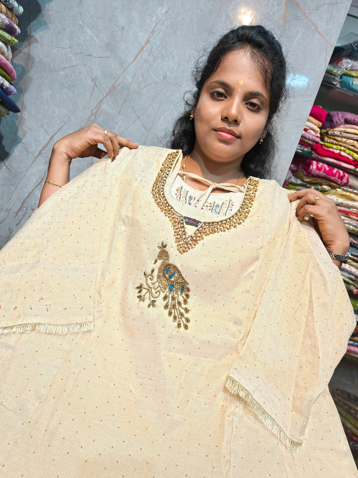 Plus Size Trending Peacock Handwork Umbrella Kurti | Aari & Mirror Work | 3XL–6XL | PSUK146 | ₹799